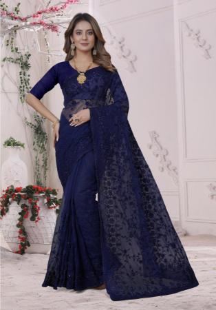 Picture of Pleasing Net Midnight Blue Saree