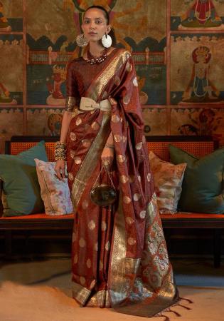 Picture of Pleasing Satin Saddle Brown Saree