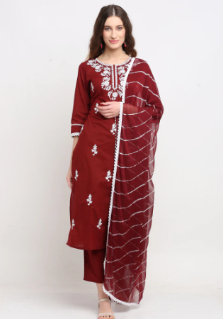 Picture of Sublime Cotton Maroon Readymade Salwar Kameez