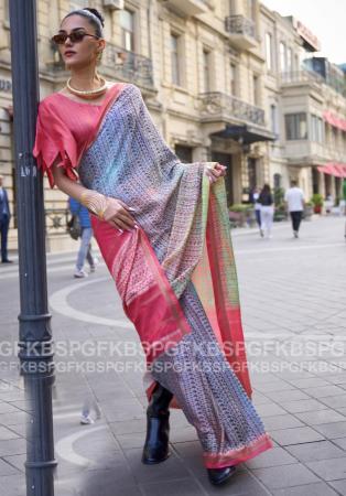 Picture of Elegant Chiffon Light Steel Blue Saree