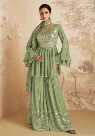 Picture of Chiffon Dark Khaki Straight Cut Salwar Kameez