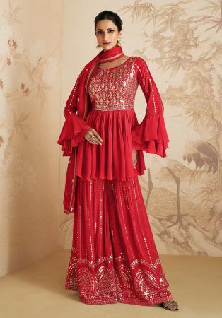 Picture of Grand Chiffon Crimson Straight Cut Salwar Kameez