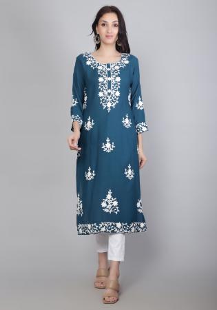 Picture of Delightful Rayon Midnight Blue Kurtis & Tunic