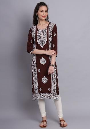 Picture of Fascinating Rayon Dark Olive Green Kurtis & Tunic