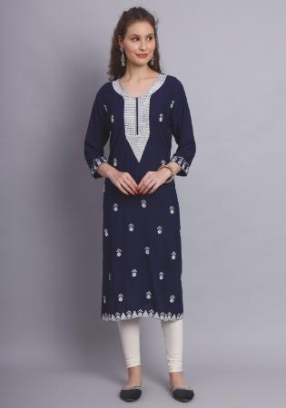 Picture of Graceful Rayon Navy Blue Kurtis & Tunic