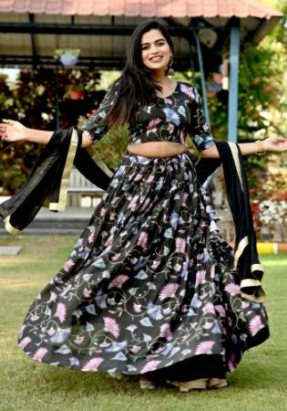 Picture of Lovely Chiffon Black Lehenga Choli