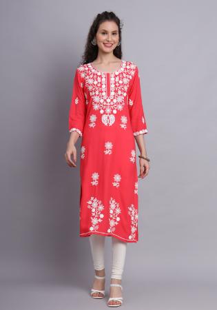 Picture of Elegant Rayon Crimson Kurtis & Tunic