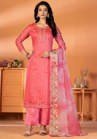 Picture of Pleasing Silk Light Coral Straight Cut Salwar Kameez