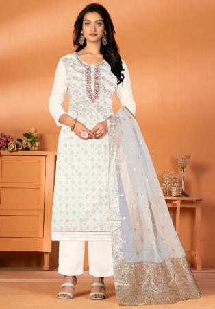 Picture of Stunning Silk White Straight Cut Salwar Kameez