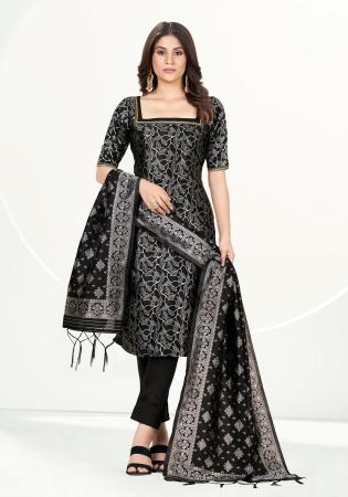 Picture of Good Looking Silk Black Straight Cut Salwar Kameez