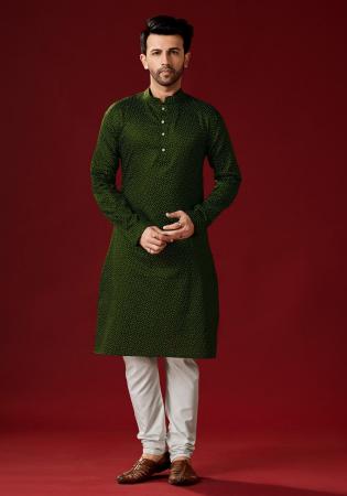 Picture of Sightly Cotton Dark Green Kurtas