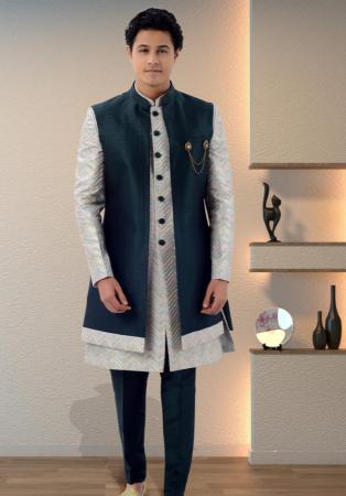 Picture of Radiant Silk Dark Slate Grey Sherwani