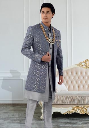 Picture of Bewitching Silk Dark Slate Grey Sherwani