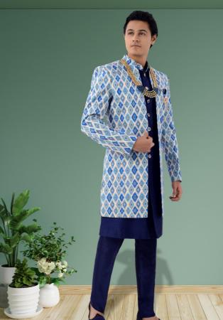 Picture of Fine Silk Midnight Blue Sherwani