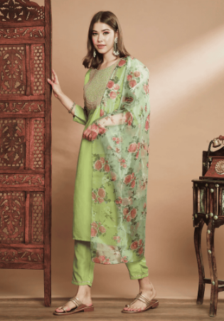 Picture of Beautiful Silk Tan Readymade Salwar Kameez