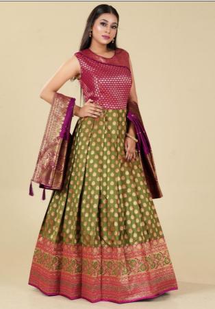 Picture of Alluring Silk Dark Olive Green Readymade Gown