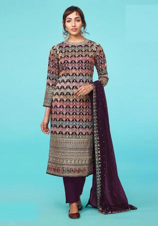 Picture of Georgette Dark Magenta Straight Cut Salwar Kameez