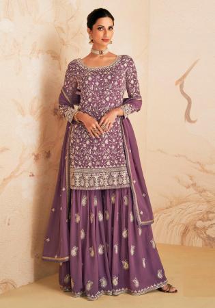 Picture of Georgette Rosy Brown Straight Cut Salwar Kameez