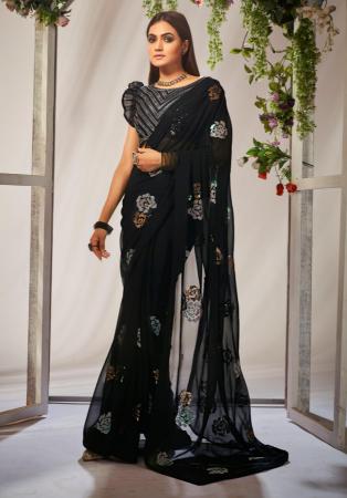 Picture of Wonderful Georgette Black Saree