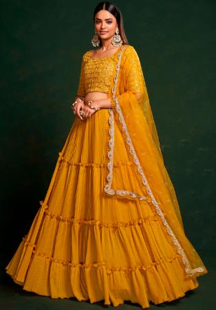 Picture of Magnificent Georgette Dark Golden Rod Lehenga Choli