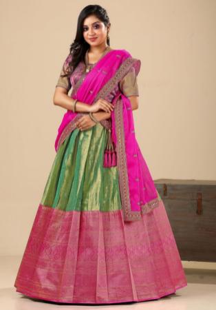 Picture of Lovely Silk Dark Olive Green Lehenga Choli