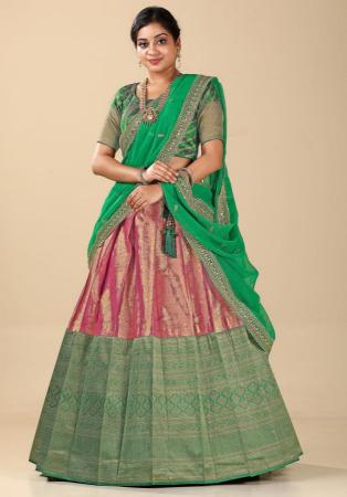 Picture of Well Formed Silk Dark Olive Green Lehenga Choli