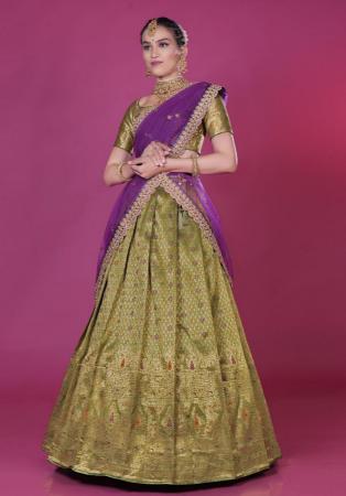 Picture of Enticing Silk Dark Khaki Lehenga Choli