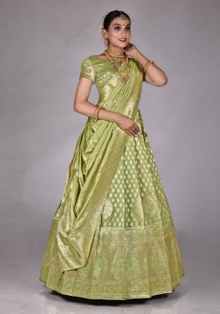 Picture of Statuesque Silk Dark Khaki Lehenga Choli