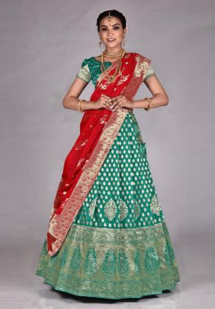 Picture of Excellent Silk Dark Sea Green Lehenga Choli