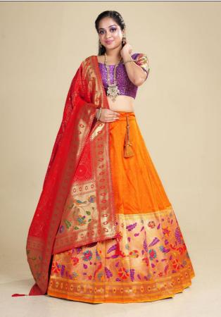 Picture of Fine Silk Dark Orange Lehenga Choli