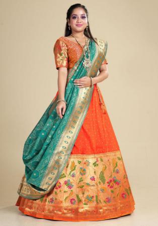 Picture of Fascinating Silk Tomato Lehenga Choli