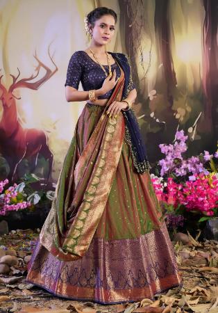 Picture of Sightly Silk Dark Olive Green Lehenga Choli