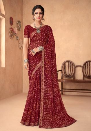 Picture of Enticing Chiffon Saddle Brown Saree