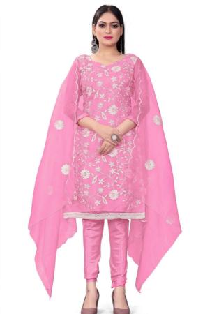 Picture of Organza Light Pink Straight Cut Salwar Kameez