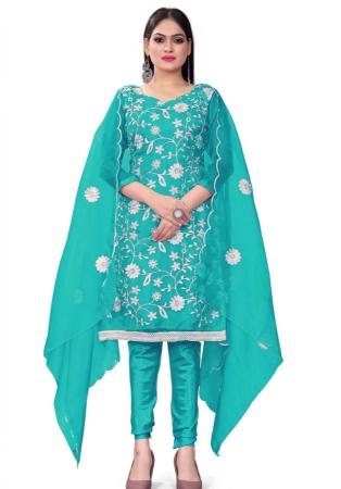 Picture of Organza Light Sea Green Straight Cut Salwar Kameez