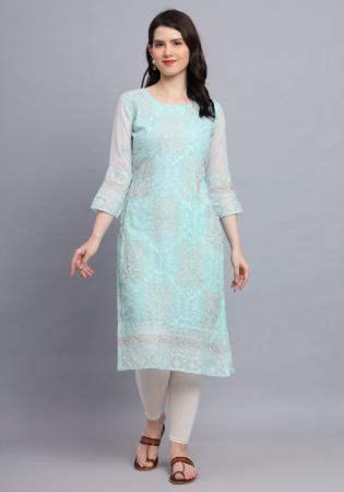 Picture of Gorgeous Georgette Powder Blue Kurtis & Tunic