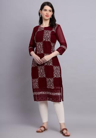 Picture of Delightful Georgette Maroon Kurtis & Tunic