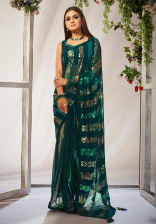 Picture of Superb Georgette Dark Green Saree