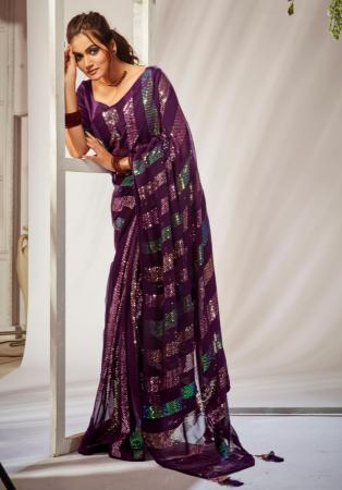 Picture of Well Formed Georgette Brown Saree