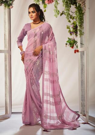 Picture of Delightful Georgette Rosy Brown Saree