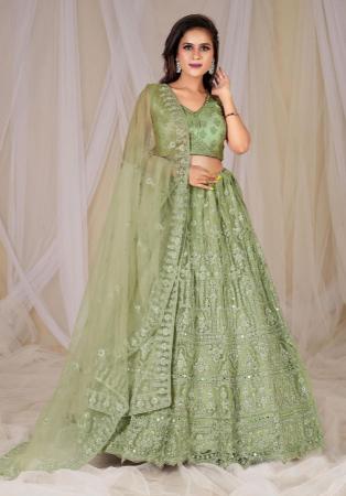 Picture of Pleasing Net Dark Sea Green Lehenga Choli