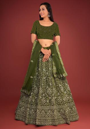 Picture of Nice Net Dark Olive Green Lehenga Choli