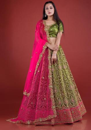 Picture of Sublime Net Dark Olive Green Lehenga Choli