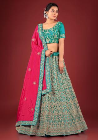 Picture of Fascinating Net Light Sea Green Lehenga Choli