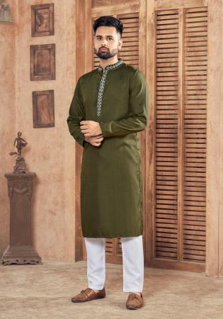 Picture of Amazing Cotton Dark Olive Green Kurtas