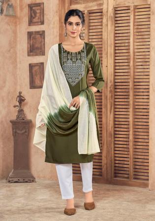 Picture of Chiffon Dark Olive Green Readymade Salwar Kameez