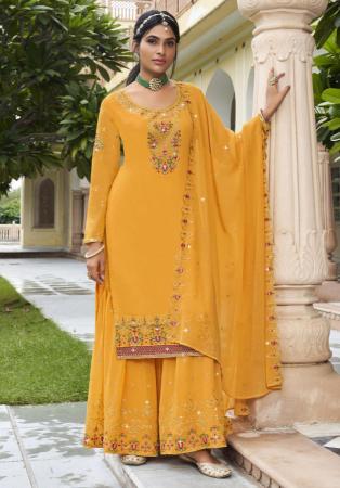 Picture of Georgette Golden Rod Straight Cut Salwar Kameez