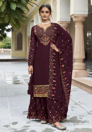 Picture of Georgette Dark Olive Green Straight Cut Salwar Kameez