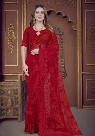 Picture of Bewitching Net Indian Red Saree