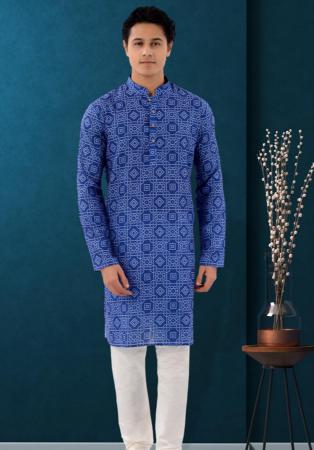 Picture of Radiant Cotton & Silk Dark Slate Blue Kurtas